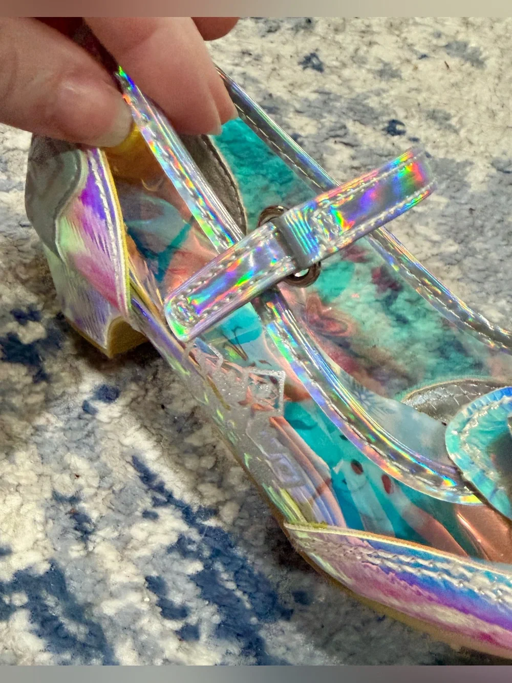 Disney Iridescent Holographic Mary Jane Dress Shoes with Bow - Silver/Multicolor
